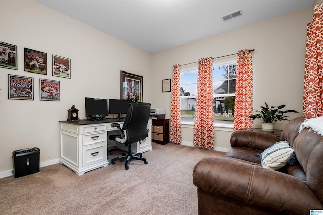 view of carpeted home office