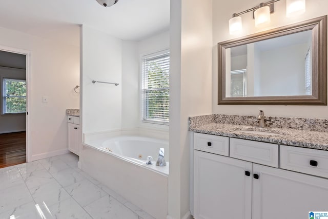 bathroom featuring vanity and separate shower and tub