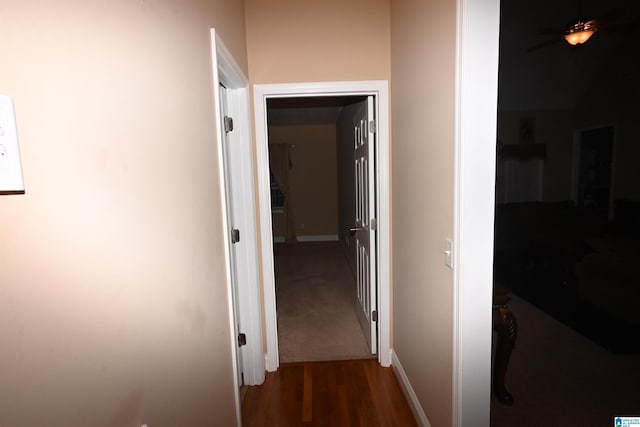 corridor featuring dark wood-type flooring