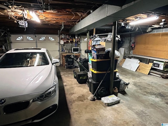 garage with a garage door opener