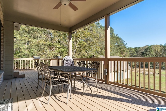 401 El Camino Real, Chelsea, AL 35043 - wooden terrace with a ceiling fan and outdoor dining space