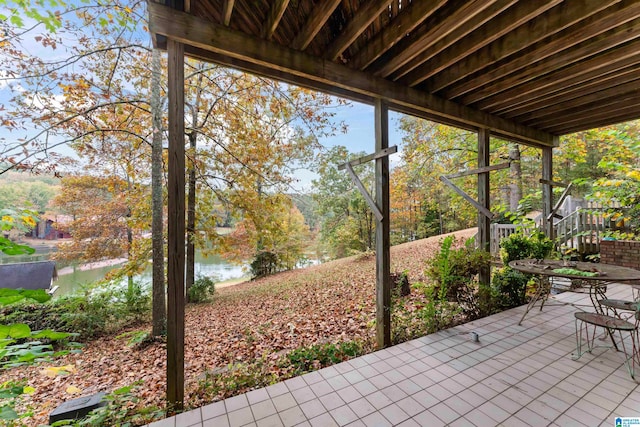 view of patio / terrace with a water view