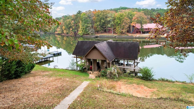 dock area with a water view