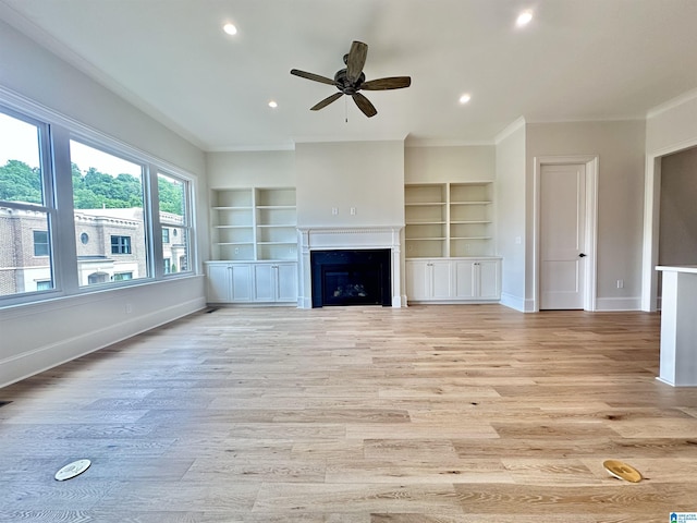 1227 23rd St S Unit B2, Birmingham, AL 35205 - unfurnished living room with ceiling fan, light wood-style floors, crown molding, baseboards, and recessed lighting
