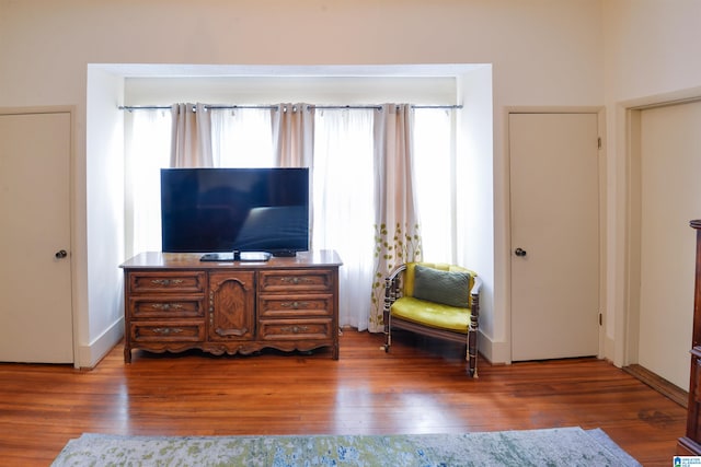 living area with dark wood-type flooring