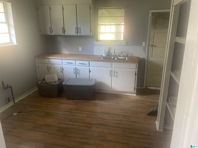 kitchen featuring dark hardwood / wood-style floors, white cabinetry, and sink