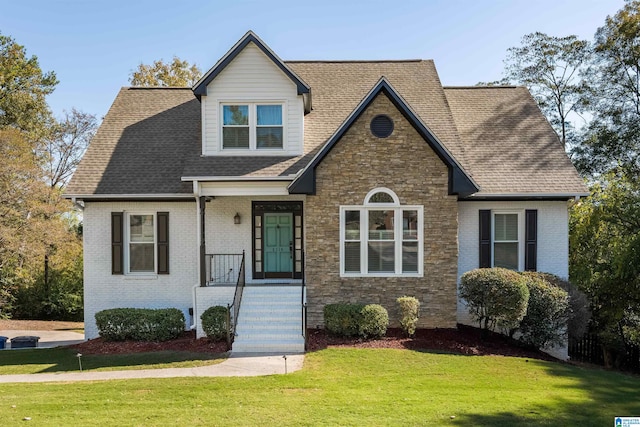 view of front of home featuring a front lawn