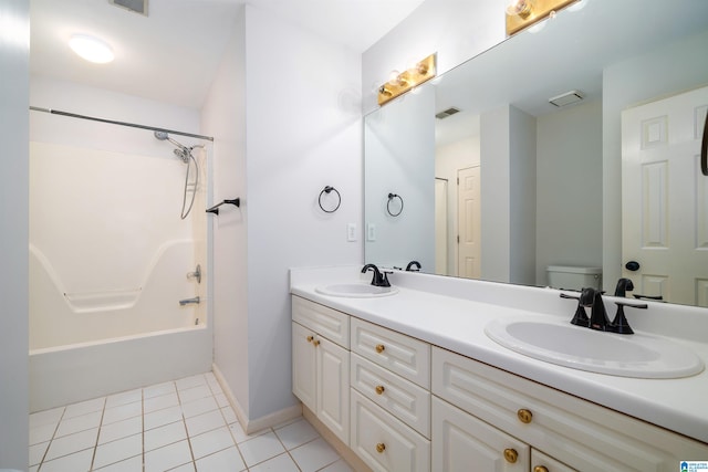 full bathroom featuring tile patterned floors, vanity, shower / bathtub combination, and toilet