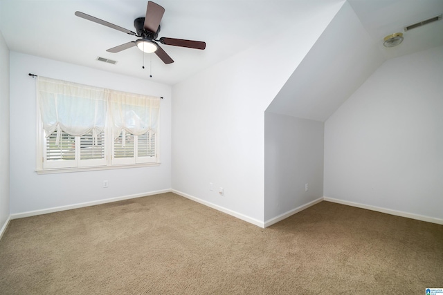 bonus room featuring carpet, ceiling fan, and lofted ceiling