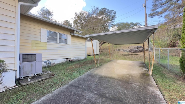 exterior space featuring a storage shed