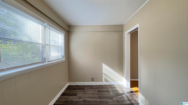 unfurnished room with dark hardwood / wood-style flooring