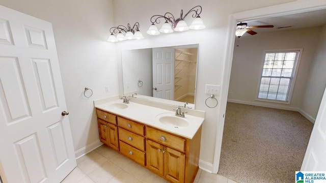 bathroom featuring vanity and ceiling fan