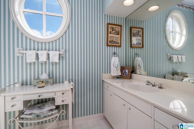 bathroom with vanity and tile patterned floors