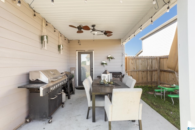 view of patio / terrace featuring ceiling fan