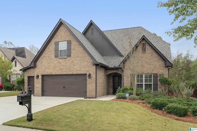 view of front of home featuring a garage and a front yard