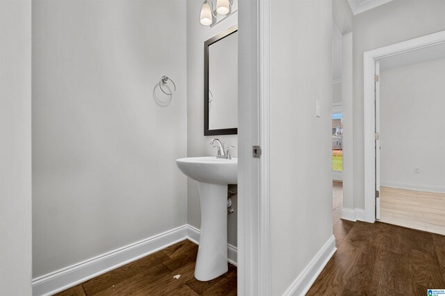 bathroom featuring wood-type flooring and sink