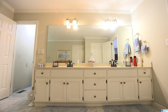 bathroom featuring vanity and ornamental molding