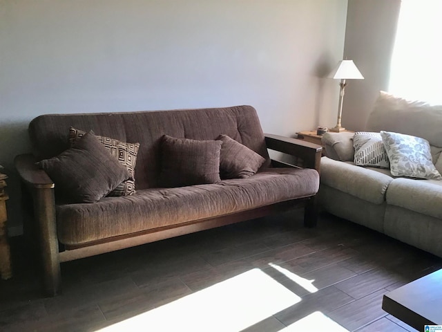 living room with dark hardwood / wood-style floors