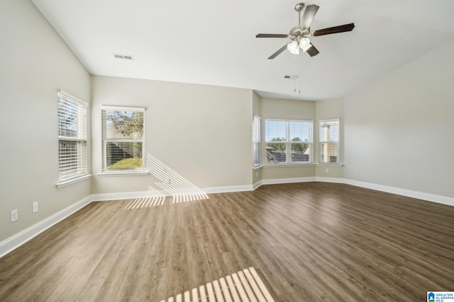 interior space featuring ceiling fan and hardwood / wood-style flooring