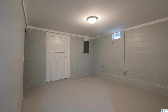 basement with electric panel