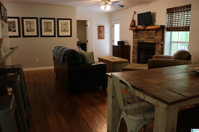 551 Poplar Pl, Wedowee, AL 36278 - living area with dark wood-type flooring, ceiling fan, and plenty of natural light