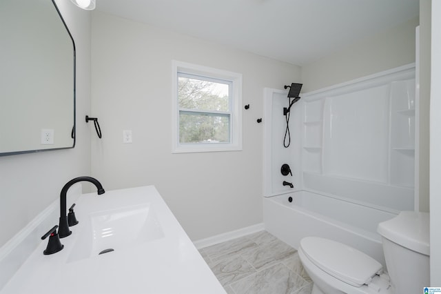 full bathroom featuring shower / bathing tub combination, vanity, and toilet