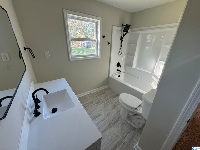 full bathroom with vanity, toilet, and shower / tub combination