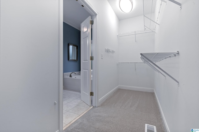 spacious closet with light carpet