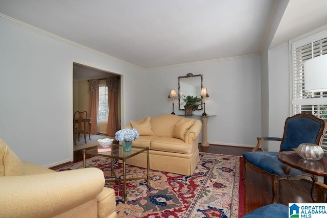 living room featuring ornamental molding