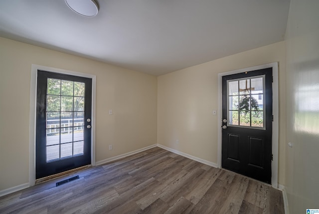 foyer with wood-type flooring