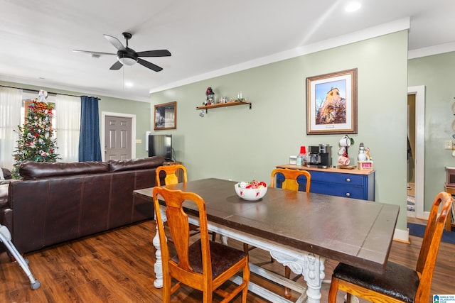 923 Cogswell Ave, Pell City, AL 35125 - dining room with wood finished floors, a ceiling fan, crown molding, and recessed lighting