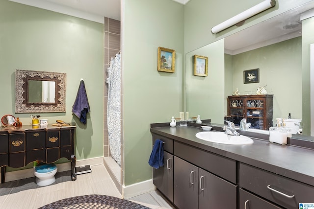 923 Cogswell Ave, Pell City, AL 35125 - bathroom with vanity, a tile shower, and tile patterned floors