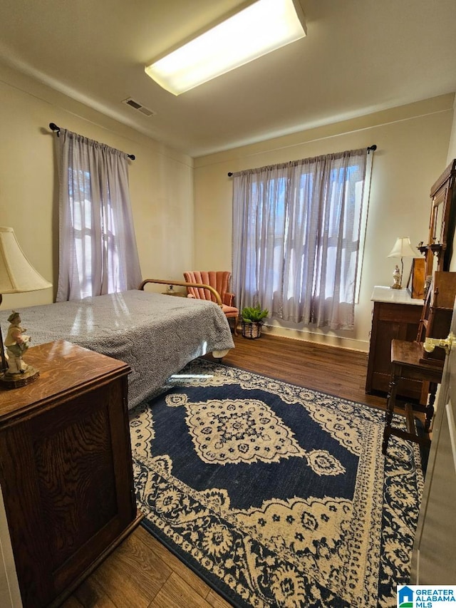 bedroom featuring multiple windows and wood-type flooring