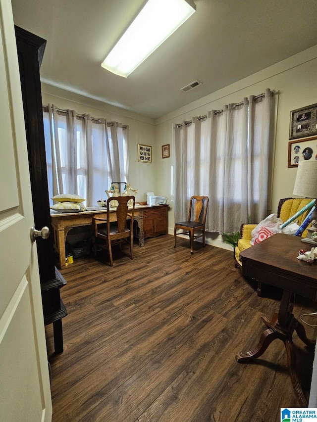 office area with dark wood-type flooring