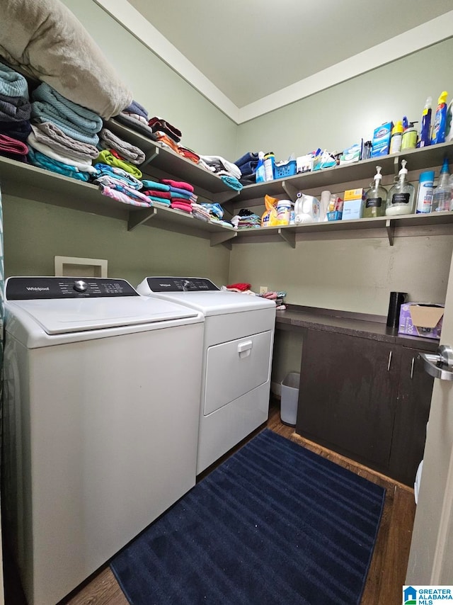 washroom featuring dark hardwood / wood-style flooring and separate washer and dryer