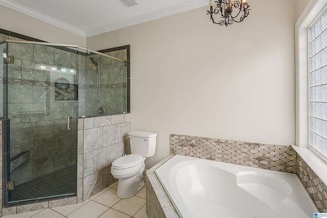 bathroom featuring tile patterned flooring, crown molding, and a wealth of natural light