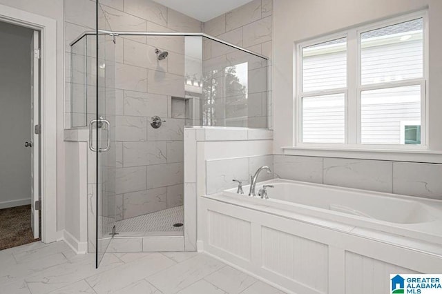 186 Barimore Blvd, Helena, AL 35080 - full bath featuring marble finish flooring, a bath, and a shower stall