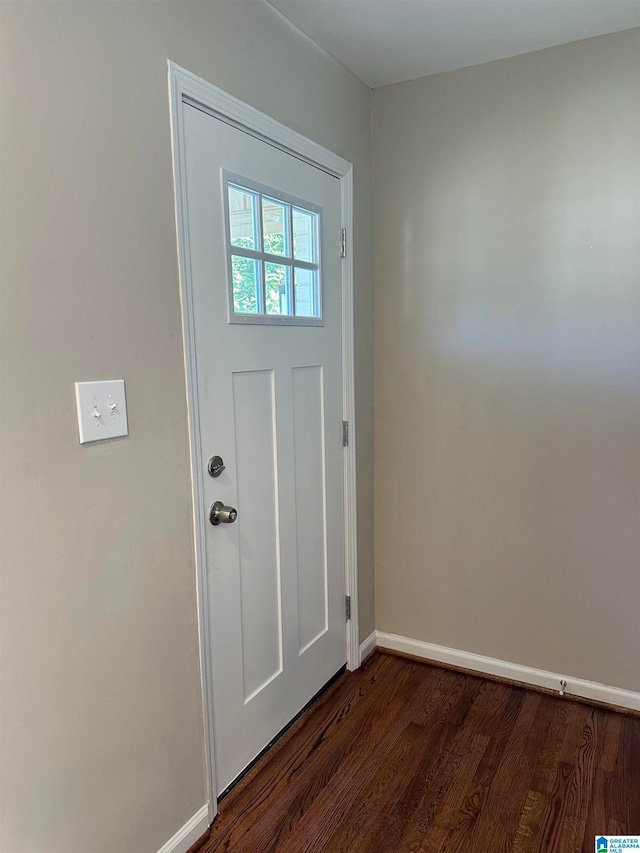 doorway featuring dark wood-type flooring