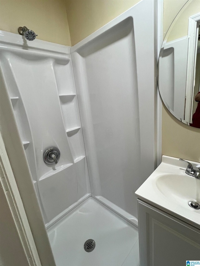 bathroom with vanity and walk in shower