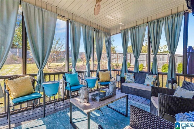 sunroom / solarium with wood ceiling