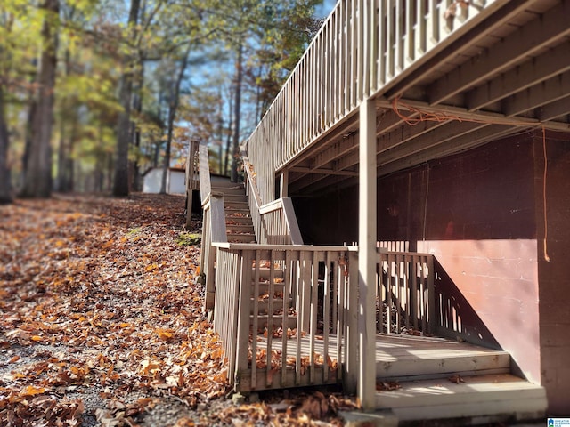 deck featuring stairs