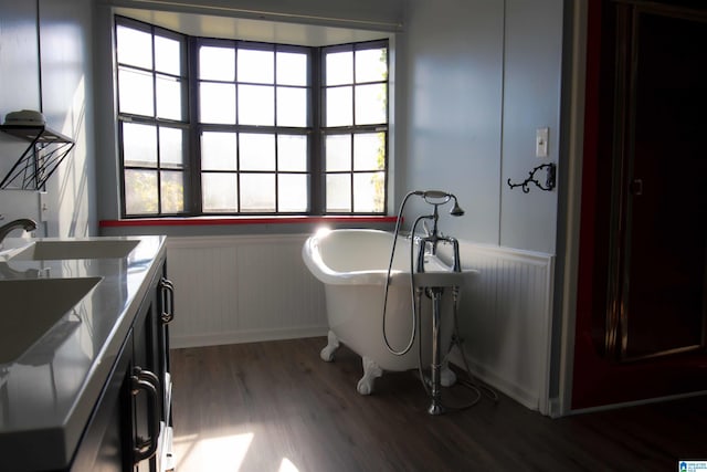 bathroom featuring a bathing tub, plenty of natural light, wood-type flooring, and sink