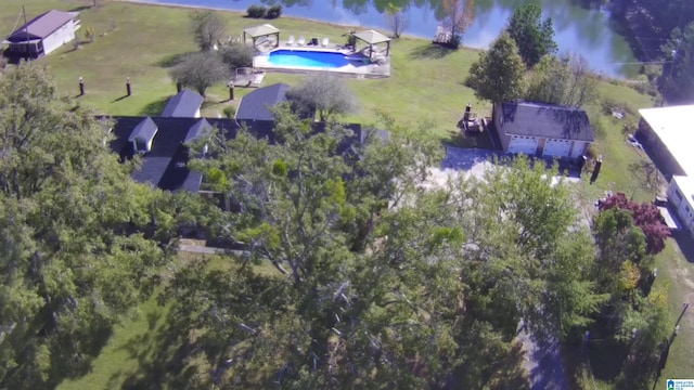 aerial view featuring a water view