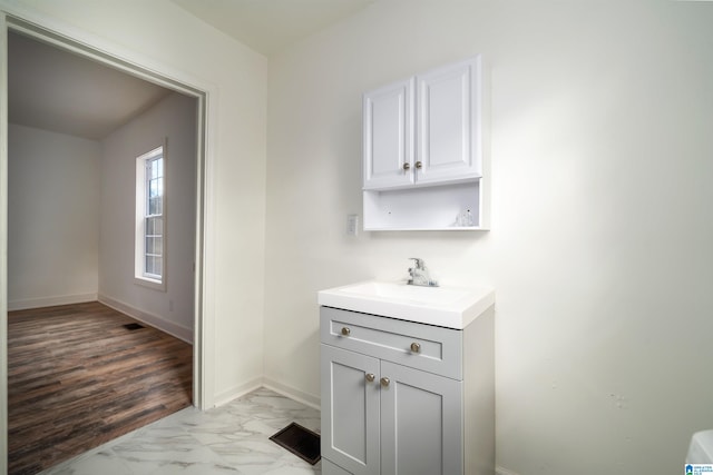 bathroom featuring wood-type flooring and vanity