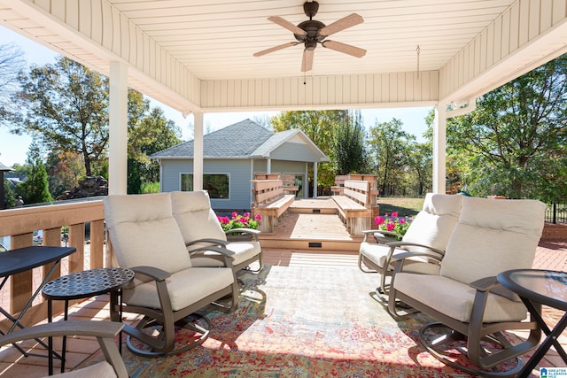 view of patio / terrace featuring ceiling fan and a wooden deck