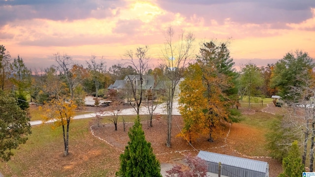 view of aerial view at dusk