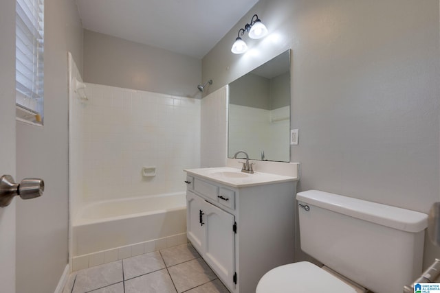 full bathroom featuring tile patterned flooring, vanity, toilet, and bathtub / shower combination