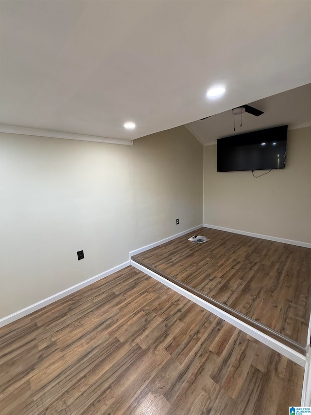 basement with wood-type flooring