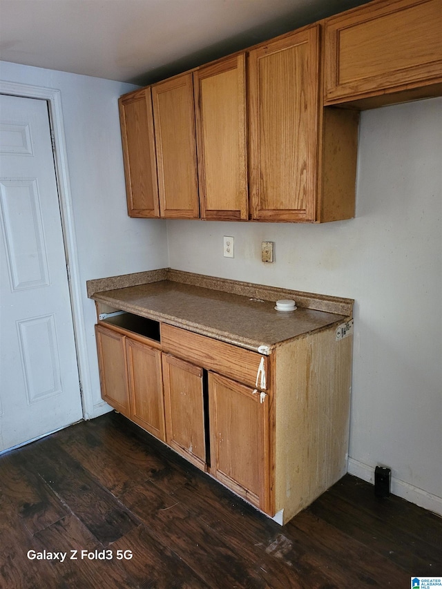 kitchen with dark hardwood / wood-style floors