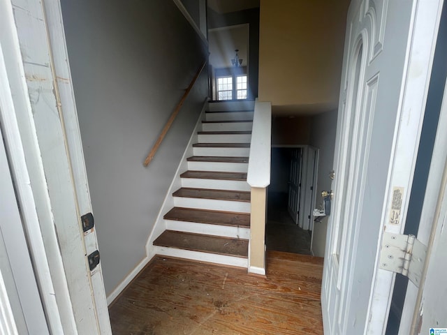 stairway featuring wood-type flooring